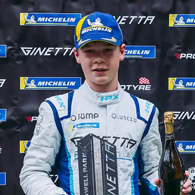 Henry on the podium in Ginetta in 2023